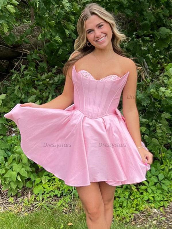 Dressystars Strapless Corset Sheath Homecoming Dress with Bow