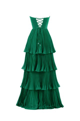 Strapless Emerald Green Prom Dress Ruffle Tiered Long Evening Dress