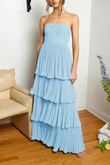 Strapless Emerald Green Prom Dress Ruffle Tiered Long Evening Dress