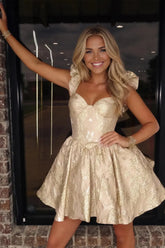 Strapless Floral Brocade A-Line Short Homecoming Dresses