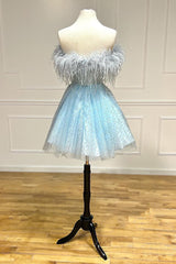 Strapless Homecoming Dress Chic Feather Style Cropped A Line Cute Short Party Cocktail Dress