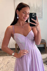 Strapless Lilac Prom Dress Corset A Line Evening Dress with Rhinestones