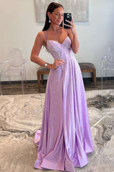 Strapless Lilac Prom Dress Corset A Line Evening Dress with Rhinestones
