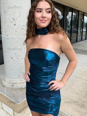 Dressystars Strapless Metallic Bodycon Homecoming Dress with Flower