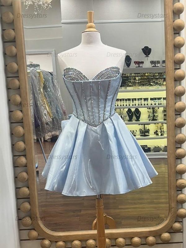 Dressystars Strapless Mini Ball Gown Homecoming Dress with Bow