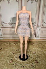 Strapless Mini Homecoming Dress Silver Cocktail 1920s Party Dress with Fringes