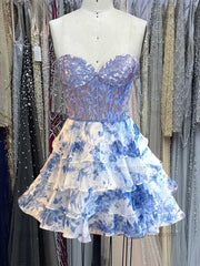 Dressystars Strapless Printing Sheer Bodice Tiered Short Homecoming Dress