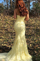 Strapless Prom Dress Mermaid Lace Long Evening Dress with Split