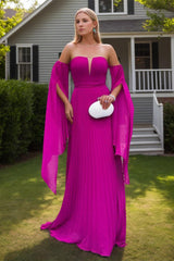 Strapless Pure Color Evening Gown with 1/2 Sleeves in A-Line/Princess Style