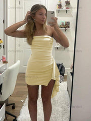 Dressystars Strapless Ruched Asymmetrical Hem Homecoming Dresses Mini Cocktail Dress