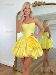 Dressystars Strapless Satin Corset Bubble Dress with Oversized Rosette Homecoming Dresses