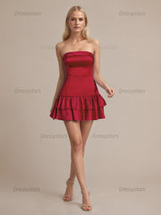 Dressystars Strapless Satin Short Homecoming Dress
