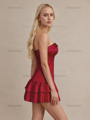 Dressystars Strapless Satin Short Homecoming Dress