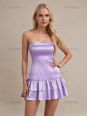 Dressystars Strapless Satin Short Homecoming Dress