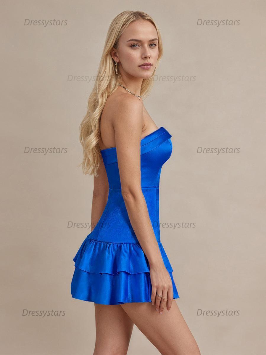 Dressystars Strapless Satin Short Homecoming Dress