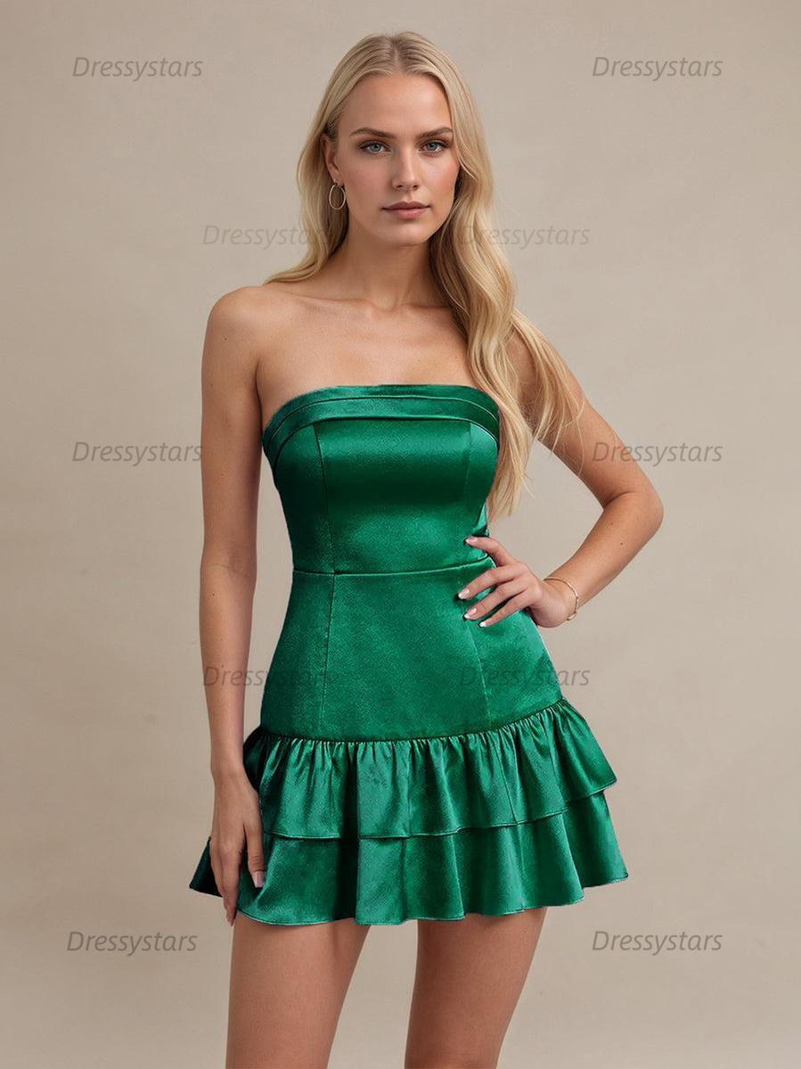 Dressystars Strapless Satin Short Homecoming Dress