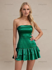 Dressystars Strapless Satin Short Homecoming Dress