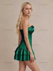 Dressystars Strapless Satin Short Homecoming Dress