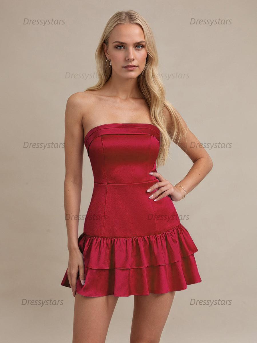 Dressystars Strapless Satin Short Homecoming Dress
