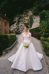 Strapless Satin Wedding Dress A Line Sleeveless Bridal Gown with Detachable Lace Top