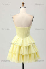 Dressystars Strapless Sheer Bodice Tiered Short Homecoming Dress with Crystal