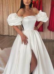 Strapless Sleeveless Court Train A Line Wedding Dress