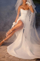 Strapless Sleeveless Satin Sweep Train Wedding Dress