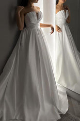 Strapless Sleeveless Satin Wedding Dress With Ruffle