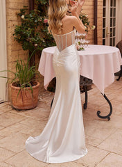 Strapless Sleeveless Satin Wedding Dress With Split Front