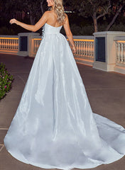 Strapless Sleeveless Taffeta Wedding Dress With Flower(s)
