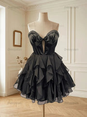 Dressystars Strapless Sweetheart Bow Accent Tiered Ruffle Homecoming Dresses Mini Cocktail Dress