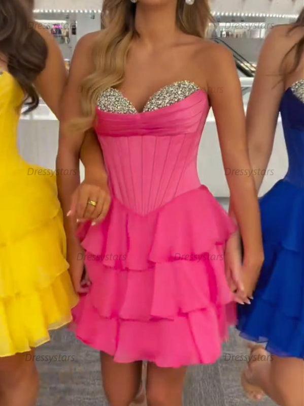 Dressystars Strapless Sweetheartl Corset Tiered Homecoming Dress