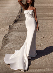 Strapless Trumpet Mermaid Elastic Satin Wedding Dress With Court Train