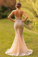 Dressystars Strapless Prom Dress Mermaid Rhinestones Champagne Formal Dress