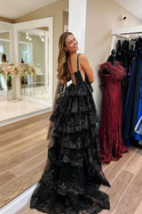 Straps Fuchsia Prom Dress Sequin Layered Formal Evening Dress with Split
