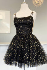 Straps Homecoming Dress Champagne A Line Tulle with Gold StarsShort Party Cocktail Dress
