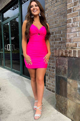 Straps Homecoming Dress Hot Girly pink Hollow Short Party Cocktail Dress