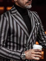 Striped Casual Jacket For Men With Double Breasted Tailored Fit And Four Buttons