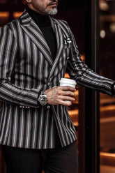 Striped Casual Jacket For Men With Double Breasted Tailored Fit And Four Buttons