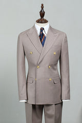 Striped Double Breasted Peaked Lapel Suit