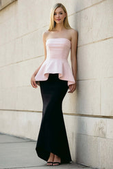 Dressystars Stunning Black And Pink Strapless Long Mermaid Prom Dress With Ruffles