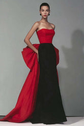 Dressystars Stunning Black And Red Strapless Long Mermaid Prom Dress With Bow