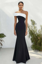 Dressystars Stunning Black White One Shoulder Long Satin Prom Dress