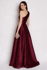 Dressystars Stunning Burgundy One Shoulder A Line Long Satin Prom Dress