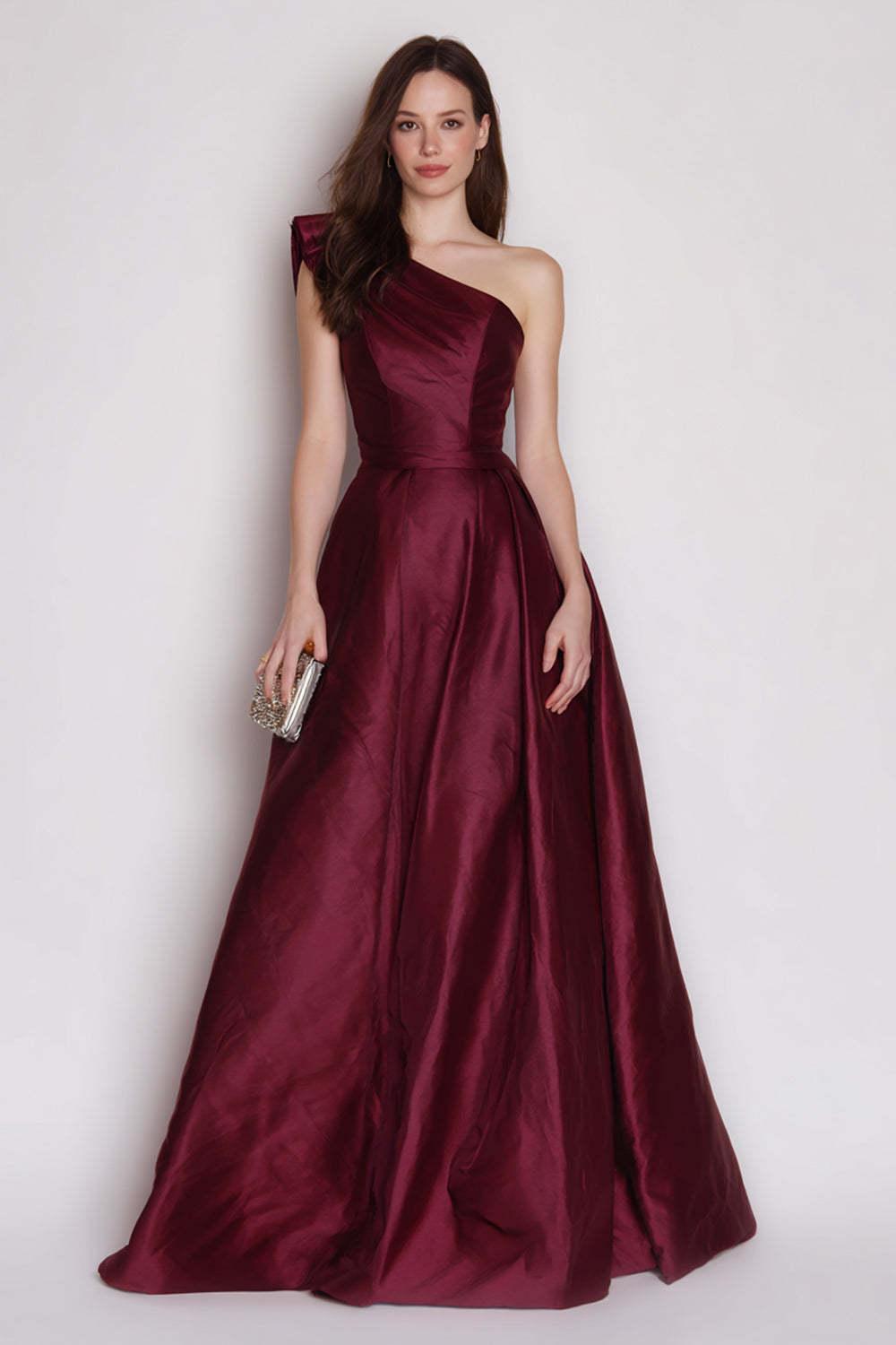 Dressystars Stunning Burgundy One Shoulder A Line Long Satin Prom Dress
