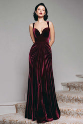 Dressystars Stunning Burgundy Velvet Mermaid Thick Straps Long Prom Dress
