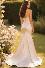 Dressystars Stunning Champagne Mermaid Sweetheart Long Satin Prom Dress