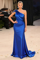 Dressystars Stunning Royal Blue One Shoulder Mermaid Long Gala Dress With 3D Flower