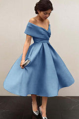 Stunning Sky Blue Homecoming Dress Off the Shoulder Sleeveless A Line Short Cocktail Dress