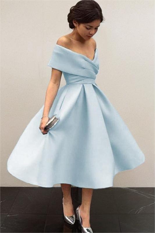 Stunning Sky Blue Homecoming Dress Off the Shoulder Sleeveless A Line Short Cocktail Dress
